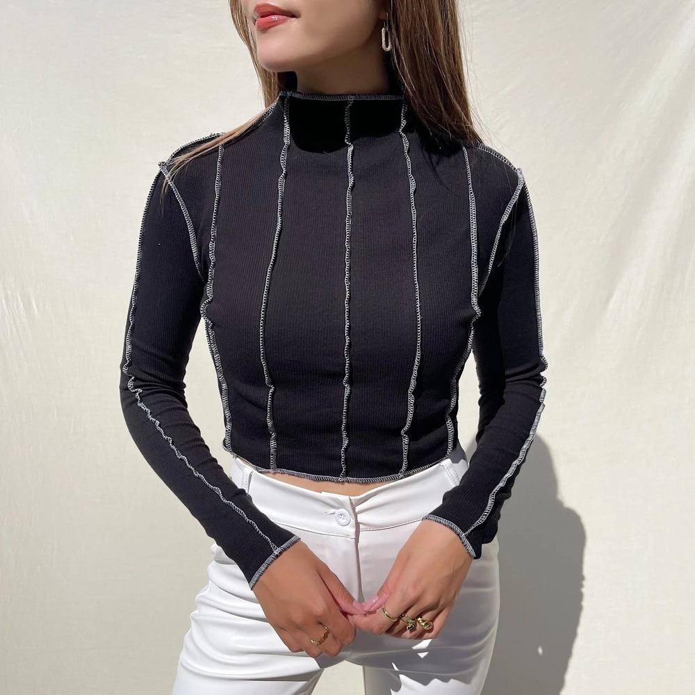Mimosa Women's Black Gilly Stitch Ribbed Crop Top Size Small